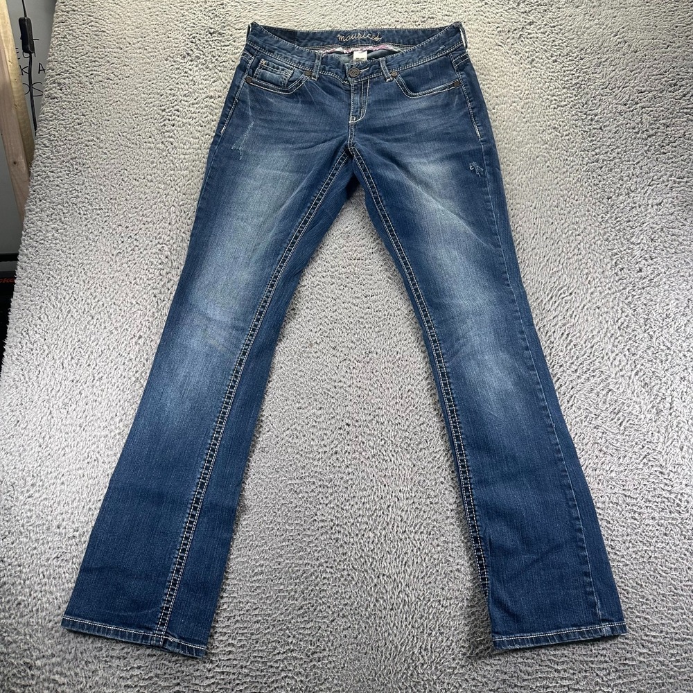 Maurices Jeans Womens 8 Blue Cotton Denim Straight Leg Workwear Faded Stretch